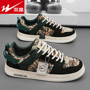 雙星男鞋新款秋季百搭迷彩帆布平板鞋千層底布鞋運動(dòng)休閑潮鞋 黑色 39