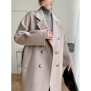 鄂爾多市產(chǎn)雙面呢羊毛大衣女加長(cháng)款高端雙排扣顯瘦毛呢大衣外套 燕麥色 M