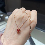 18K玫瑰金小裙子項鏈女扇形鑲鉆吊墜鎖骨鏈彩金送女友情人節禮物 玫瑰金小紅心項鏈送精美禮盒