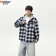 美羅邦（Meloban）復(fù)古慵懶藍(lán)白格紋連帽襯衫外套男女春秋潮流寬松休閑長袖襯衫上衣 藍(lán)白格紋【男女同款】 M 身高160-170cm體重90-120斤