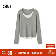 森馬毛衣女拼色假兩件毛衫修身春秋圓領(lǐng)套頭衫顯瘦109524107002