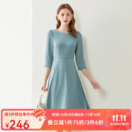 經(jīng)典故事（JANE STORY）知性格子連衣裙女秋季2025新款七分袖高端正式場(chǎng)合氣質(zhì)垂墜感裙子 藍(lán)綠色 L