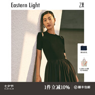乙來(lái)（EASTERN LIGHT）鏤空針織拼接連衣裙長(cháng)款短袖裙子夏季新款氣質(zhì)裙子女 優(yōu)雅黑 S