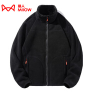 貓人（MiiOW）抓絨衣女男搖粒絨外套秋冬新款毛衫戶(hù)外保暖珊瑚絨衛衣加絨雙面穿 KY1009A黑色-男 3XL