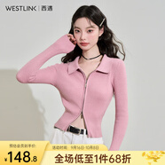 西遇POLO領(lǐng)針織衫女2025年春季新款甜美辣妹粉色毛衣短款上衣 粉色 L