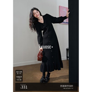 闊色黑色v領(lǐng)收腰連衣裙長(zhǎng)袖內(nèi)搭裙25秋冬季新款女針織毛衣裙打底 黑色 10月18日發(fā) S