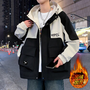 柏樂(lè )迪青少年春秋季潮牌外套12歲男孩初中學(xué)生帥氣夾克15胖大童男裝上衣 616黑米（加絨加厚）高品質(zhì) 165 XL(100-115斤左右)