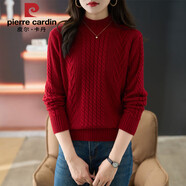 皮爾卡丹重工絞花半高領(lǐng)羊毛衫女2025秋冬新款寬松加厚毛衣針織打底衫百搭 正紅色(麻花) M 90-115斤