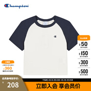 Champion冠軍插肩袖短袖女2025夏季新款潮短款撞色T恤修身辣妹風(fēng) 白黑拼接 S