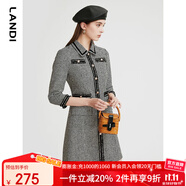 藍地黑白千鳥格小香風連衣裙女2023年春季新款高級感短裙 黑色 S