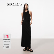 MO&Co.連衣裙夏三醋酸混紡拼接中低腰松緊腰垂墜長(zhǎng)線條削肩摩安珂 黑色 XS 155