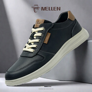 名郎（MELLEN）男鞋2025新款頭層牛皮商務(wù)休閑皮鞋子男透氣百搭輕便防滑運(yùn)動(dòng)板鞋 黑色 42