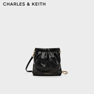 CHARLES&KEITH迷你菱格流浪包單肩斜挎雙肩包包女包生日禮物CK2-60782390 Black黑色 S