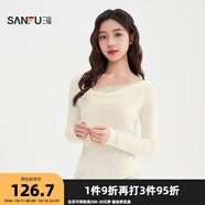 三福（SANFU）毛衣2025秋季蕾絲拼接蕩領(lǐng)花邊下擺上衣女裝508204 杏色 S