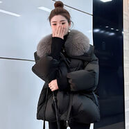 木清清短款羽絨服女2025冬季新款時(shí)尚洋氣高端小個(gè)子白鴨絨毛領(lǐng)加厚外套 黑色-仿真 狐貍毛領(lǐng) L 111-130斤