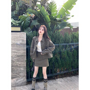 尤柯鳥(niǎo)（yoekbird）2026春秋新款時(shí)尚名媛氣質(zhì)御姐風(fēng)牛仔外套女高腰包臀短裙兩件套裝 卡綠色套裝 S