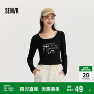 森馬長(cháng)袖T恤女短款蝴蝶結字母春秋溫柔蕾絲緊身上衣107624101001