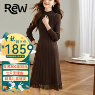 Rewi高檔品牌連衣裙女2025秋季新款高級(jí)感氣質(zhì)蕾絲針織漂亮裙子 咖色 【精美禮盒】 M  90-105斤