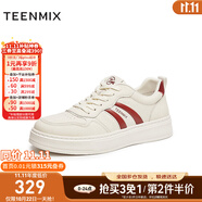 天美意男鞋休閑系帶厚底百搭戶外復(fù)古男阿甘鞋2025秋新款BX990CM5 白紅色 40