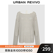UR2025秋季新款女裝休閑撞色條紋系帶圓領針織衫UWH950129 米白條紋 M