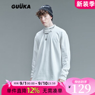 古由卡（GUUKA）潮牌半高領(lǐng)繡花長(cháng)袖t恤男士秋季新款嘻哈運動(dòng)打底衫簡(jiǎn)約寬松衣服 白色 T7933 S