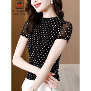 AEMAPE2025夏季網(wǎng)紗t恤女短袖上衣夏季波點(diǎn)印花半袖體恤薄款洋氣小衫款 圖片色 M (90-105斤拍)
