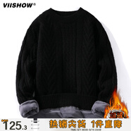 viishow毛衣男士秋冬季潮牌加絨加厚麻花編織男裝冬款純色毛線(xiàn)衣針織衫 黑色 XL