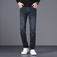 LEE KIDS男士高端彈力高腰牛仔褲修身直筒秋款 黑色 29