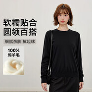 保燁2025新款純色圓領(lǐng)百分百羊毛衫寬松打底衫內(nèi)搭毛衣女 黑色 L