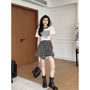 FHHUABD小個子韓版套裝女字母短袖上衣大方得體穿搭一整套新款格 白色上衣【姐系貴感套裝/巨好看的夏裝套裝/套裝女春 均碼 M【清純系松弛感穿搭/東方美學(xué)穿搭/禪意松弛