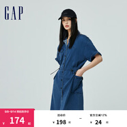 Gap女裝春季松緊收腰短袖紐扣牛仔連衣裙工裝裙872417深藍(lán)色XS (155/76A)亞洲尺碼