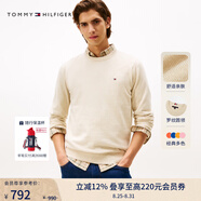 TOMMY HILFIGER【柔軟純棉】25秋冬男撞色條紋學(xué)院風(fēng)針織衫/情侶款純色毛衣 【簡約合身毛衣】淺卡其AFA M （推薦：135-150斤）
