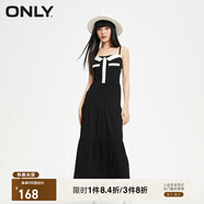 ONLY秋冬時尚V領蛋糕裙吊帶中長款連衣裙女|123407018 H1Z 黑色BLACK XS 155/76A