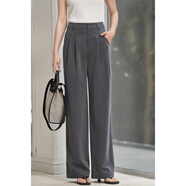 米思陽（missshine）2025夏季新款時(shí)尚灰休閑褲挺闊版型顯瘦百搭闊腿褲1250 灰 S