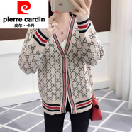皮爾卡丹（pierre cardin）2025年新款女裝韓版寬松ins長(cháng)袖針織衫女開(kāi)衫外套毛衣潮韓國春秋 米白色 M