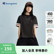 Champion冠軍短袖女新款拼接撞色美式復(fù)古風(fēng)T恤潮牌寬松 水墨黑 M