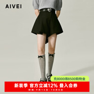 AIVEI欣賀艾薇2024秋季解構(gòu)主義顯瘦A字高腰百搭闊腿短褲C753503B 黑色 L