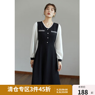 獨束大碼女裝【復古小香系列】拼接假兩件連衣裙女顯瘦胖mm秋冬新款 黑色 XL