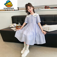 G.DUCKKIDS女童連衣裙兒童沙灘裙子公主紗裙雪紡夏裝2025新款中大童女孩長(cháng)裙 356藍色 150 cm