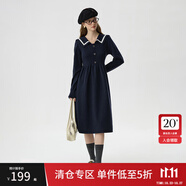 范思藍恩學院風海軍領(lǐng)針織連衣裙女冬季2024新款內(nèi)搭中長款裙子 藏青 XL