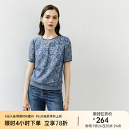 顏域（YANYEE）短袖勾花鏤空蕾絲衫上衣女2024新款夏季輕熟風(fēng)短款寬松T恤女 藍(lán)色 M