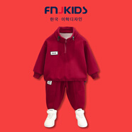 FNJ KIDS童裝男童衛衣套裝春秋季2025新款帥氣男孩兒童休閑兩件套 A807棗紅色 150 cm (建議身高140-150cm)