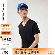 美特斯邦威t恤男女2025夏季新款純色百搭純棉短袖情侶裝男士打底衫 正黑 L 175 96A