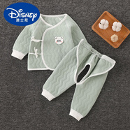 迪士尼（Disney）嬰兒套裝春秋款內(nèi)衣冬季貼身打底睡衣0和尚服3月兩件套寶寶秋衣 特柔保暖無(wú)骨--系帶E1熊貓綠 66 3-6月