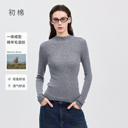 初棉可機洗羊毛一體成型羊毛針織衫女25秋新品半高領(lǐng)修身打底衫 中灰-半高領(lǐng) M