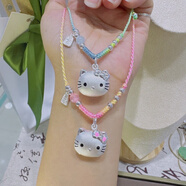NSYCA999純銀新款足銀KT貓咪編繩項鏈可愛(ài)心形清新甜美送女友閨蜜禮物 KT貓咪編繩項鏈(粉)