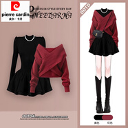 皮爾卡丹圣誕風(fēng)連衣裙獨特絕美小套裝深秋初冬季穿搭一整套感止步短裙 紅色交叉毛衣+黑色蓬蓬裙【萬(wàn)圣節服裝女/萬(wàn)圣節穿搭 XL