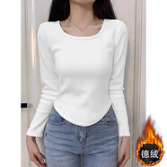 魯雅爾德絨U領(lǐng)打底衫女秋冬季加絨長(cháng)袖T恤韓版高級感修身辣妹內搭上衣服 白色 磨毛德絨 L
