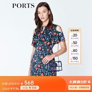 PORTS寶姿商場同款新品女裝優(yōu)雅紅花藍(lán)屋露肩連衣裙LN8D131HPT037 丈青印花 M (6)