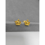 恒久葉日韓氣質(zhì)鈦鋼鍍18K金蕾絲皇冠耳釘女精致小巧防過(guò)敏氣質(zhì)白領(lǐng)耳飾  金色 1對